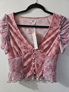 Kimchi Blue Floral Semi-sheer Blouse